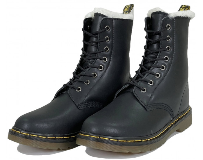 Dr Martens 1460 Smooth Black с белым Мехом