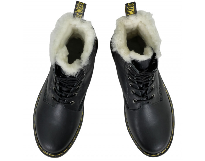 Dr Martens 1460 Smooth Black с белым Мехом